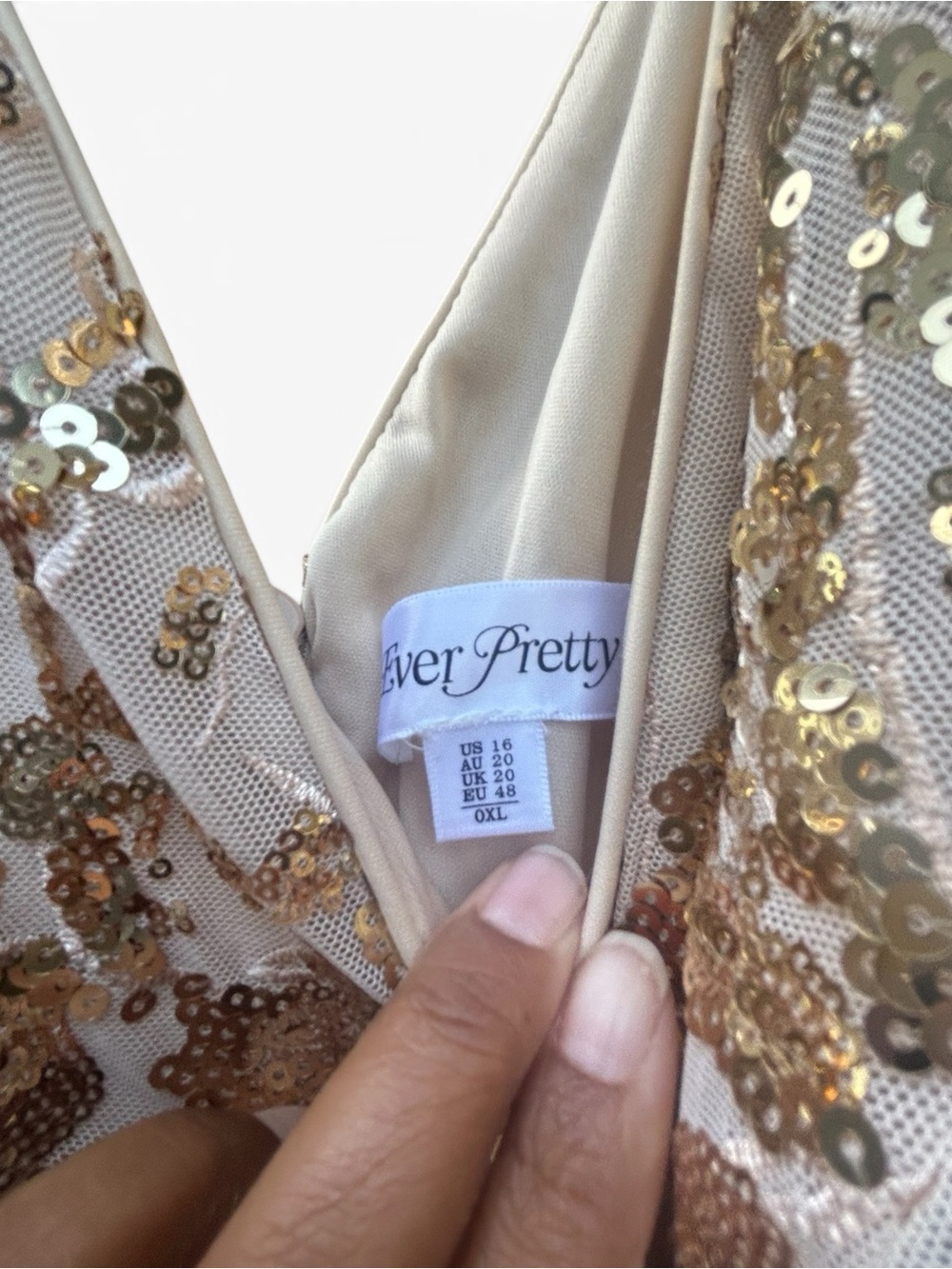 Ever Pretty Rose Gold Sequin Beaded Tulle Formal Gown Maxi Dress US 16 0XL - Picture 4 of 11